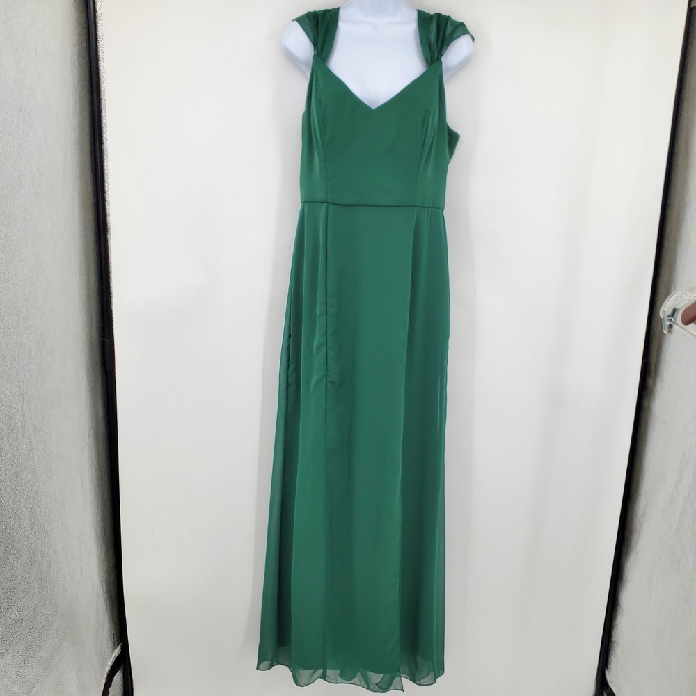 After Six Hunter Green V-Neck Chiffon Maxi Bridesmaid‎ Dress Gown 12R Formal